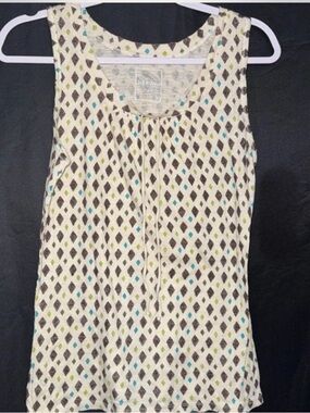 Merona Cream Tank Top with Blue and Olive Diamond Print